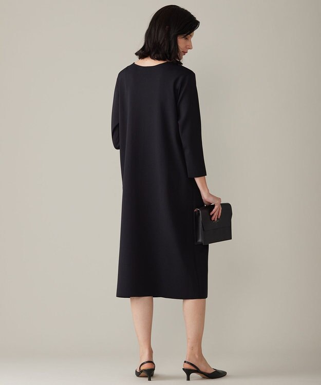 自由区 S 【前後着用可・洗える】パールディティールニット ワンピース ネイビー系