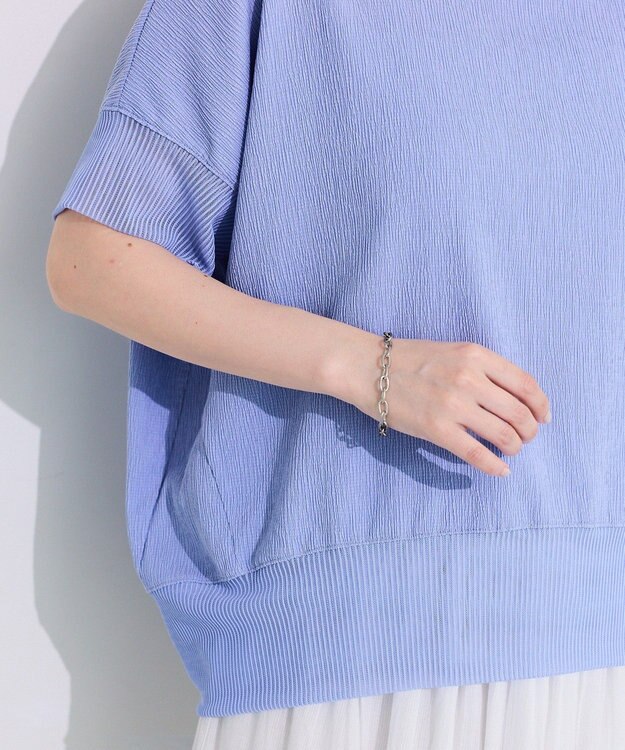 Green Parks シアーリブ切替楊柳プルオーバー Sax