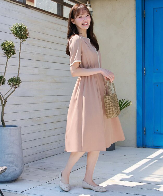 Tiaclasse L 配色フレアワンピース ピンク