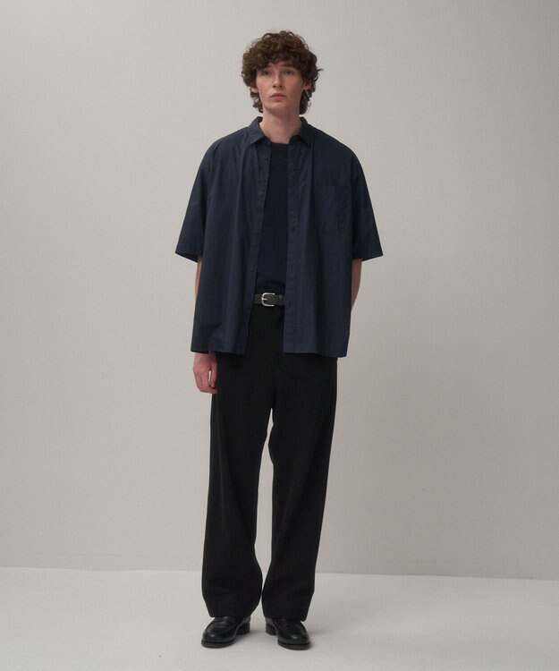 ATON SUVIN BROAD | ウォッシュハーフスリーブシャツ - UNISEX NAVY