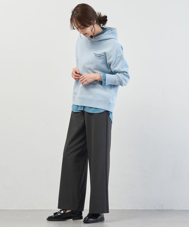 J.PRESS LADIES ジョーゼット裏起毛 ワイド パンツ チャコール×ネイビー系