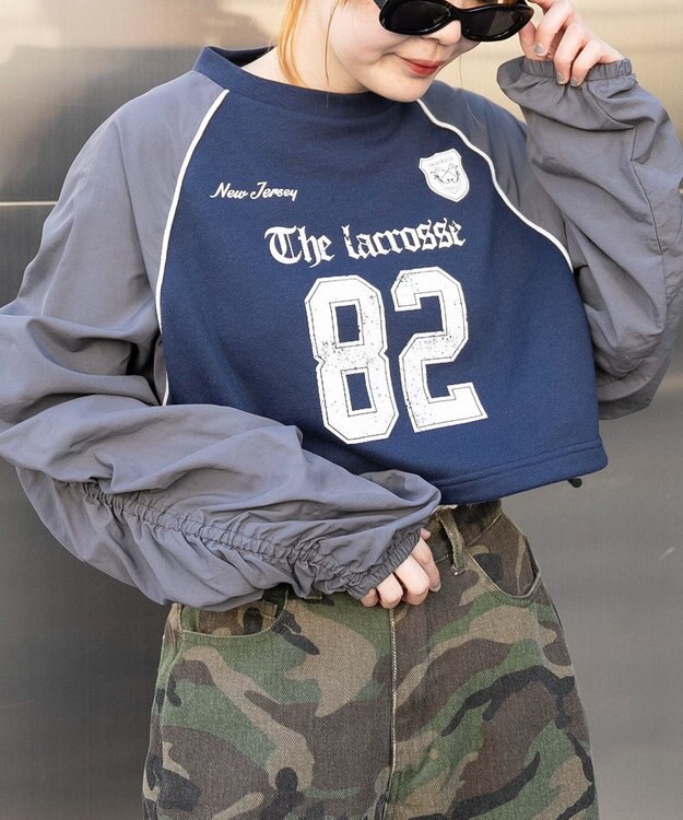 WEGO ナイロンスリーブナンバリングスウェット