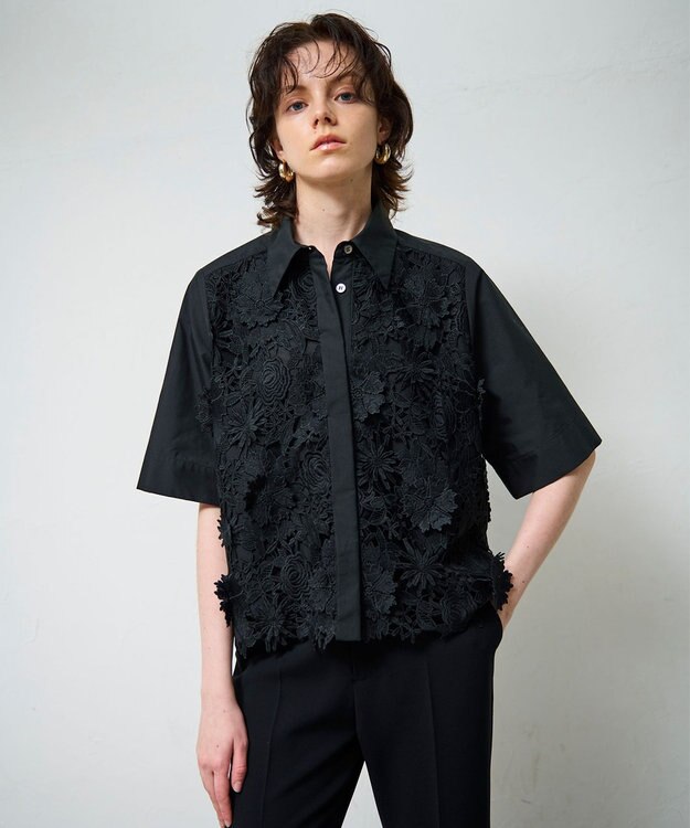 GRACE CONTINENTAL ケミカルフラワードレスシャツ ブラック