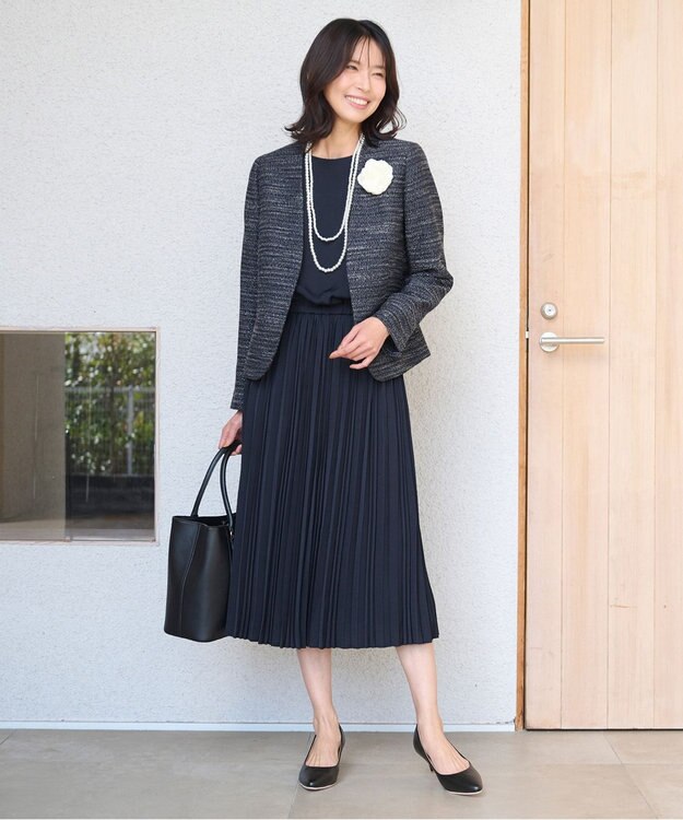 ANY 【洗える・ウエストゴム】セレモニープリーツワンピース ネイビー系