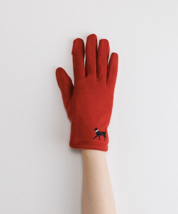 ORuKuBET おさんぽねこ刺繍ジャージグローブ(WOMEN)【タッチパネル対応】 レッド