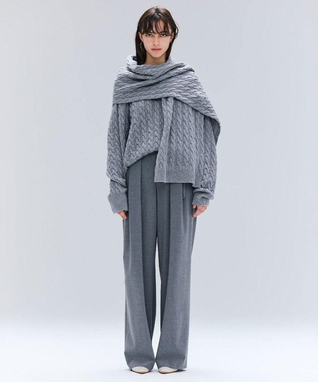 BEIGE， 【洗える】SEDONA / ウールカシミヤケーブルストール Gray