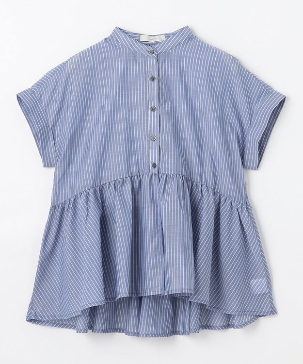 ANY 半袖ティアードブラウス ネイビー×ストライプ