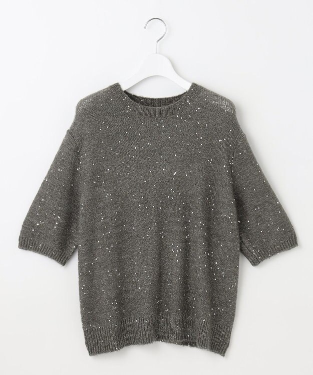 自由区 【アンサンブル対応・洗える】スパンコールプルオーバー ニット チャコール