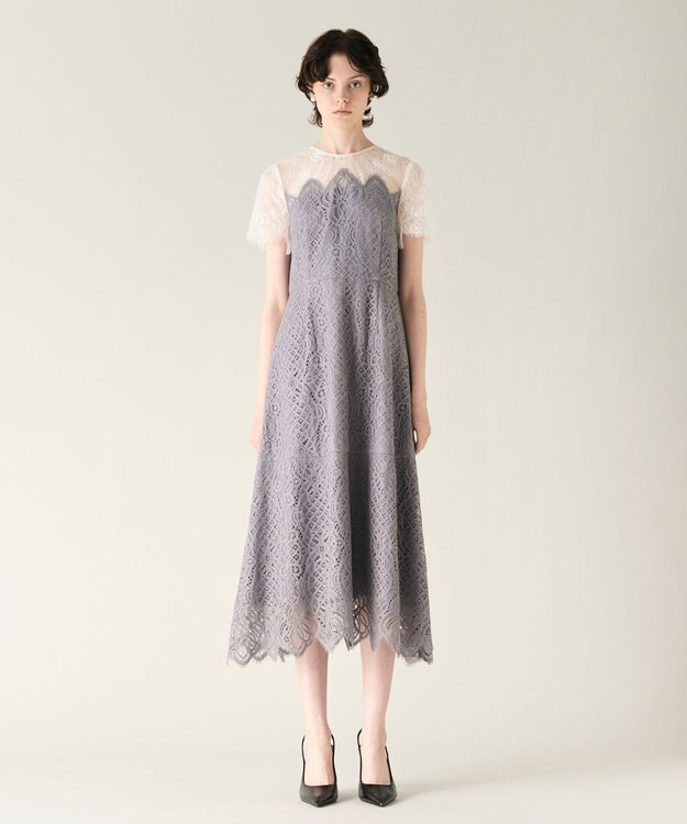 GRACE CONTINENTAL レース切替フレアドレス グレー