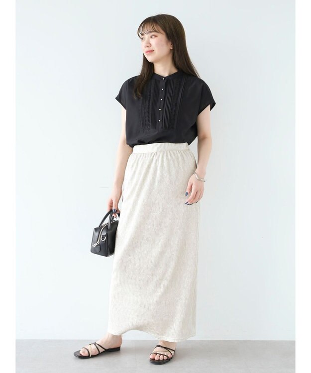 Green Parks ・ＥＬＥＮＣＡＲＥ　ＤＵＥ　ピンタックフレンチブラウス Black