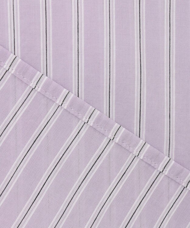 J.PRESS LADIES 【洗える】綿キュプラコードストライプ キーネック ブラウス ふじ色系1