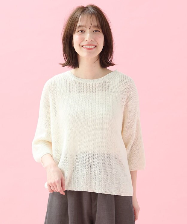 ANY 【洗濯機可/アンチピリング】ギマハーフスリーブニット エクリュ