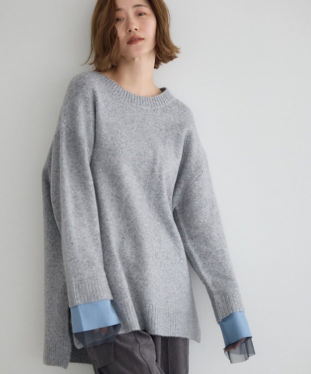 YECCA VECCA 袖レイヤードソフトニット Charcoal Gray