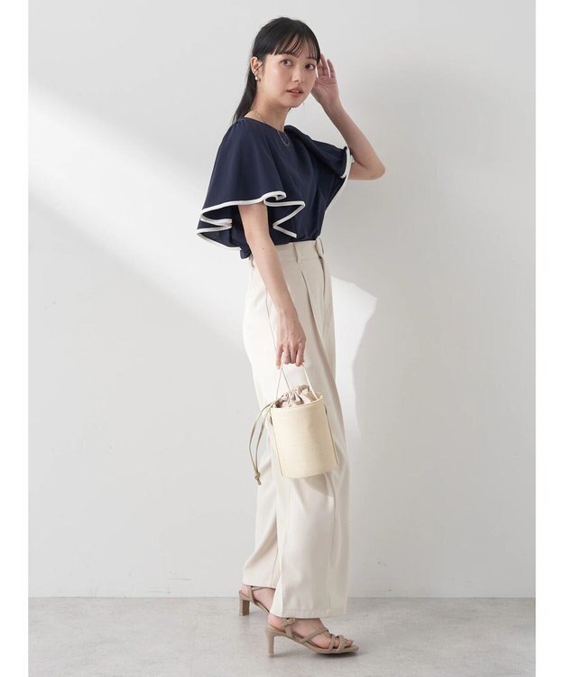 earth music&ecology パイピングフレアスリーブカットソー Navy