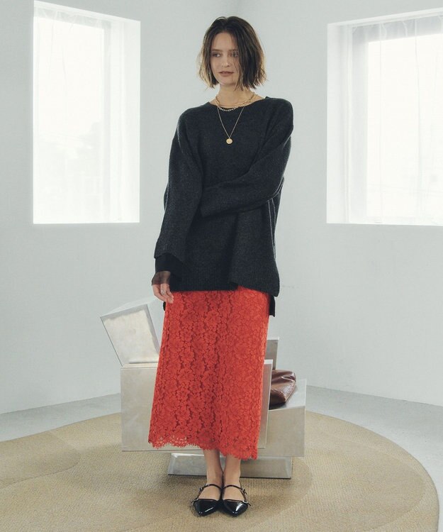 YECCA VECCA 袖レイヤードソフトニット Charcoal Gray