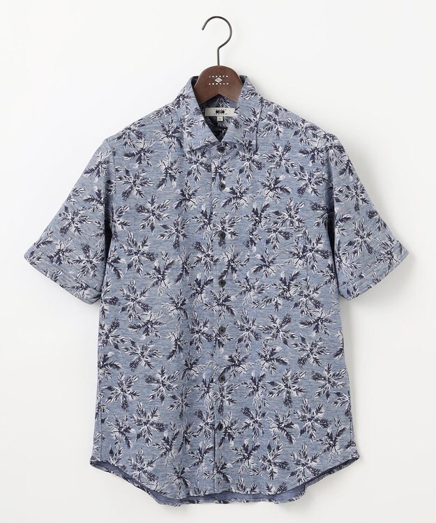 JOSEPH ABBOUD 【吸水速乾/ストレッチ/ノルマンディーリネン】リネンハニカム プリントジャージー シャツ サックスブルー系6