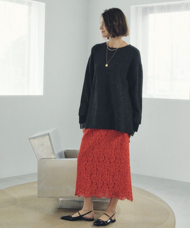 YECCA VECCA 袖レイヤードソフトニット Charcoal Gray