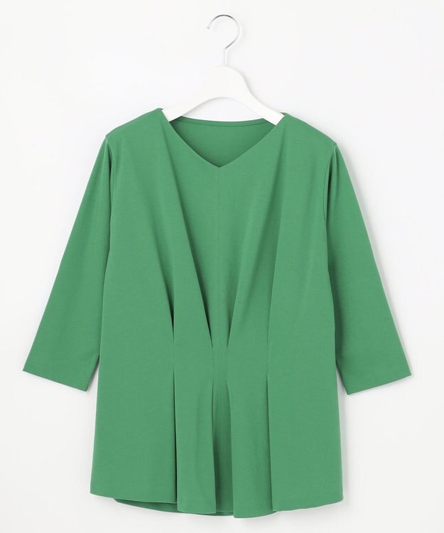 自由区 L 【放湿性/保湿性】イージートップス タックディテール カットソー グリーン系