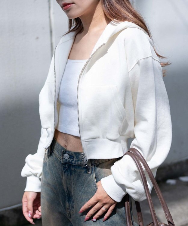 WEGO 【あったか】裏起毛Wジップショートパーカー ホワイトアイボリー