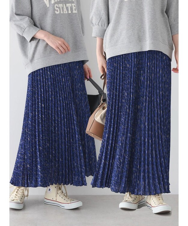 AMERICAN HOLIC 丈違いプリントプリーツスカート Navy