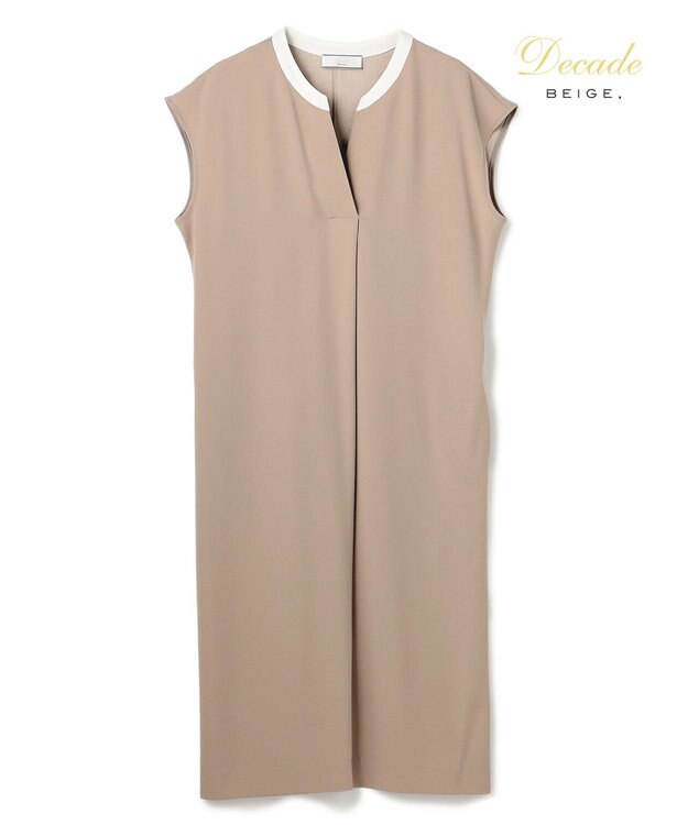 BEIGE， 【セットアップ対応】CINDY / 配色ネック フレンチドレス Taupe x White