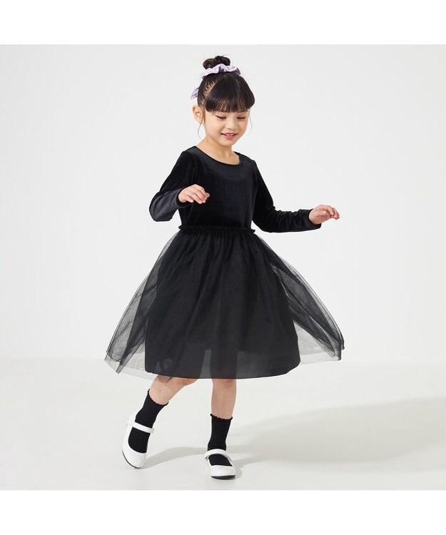 Chacott velour combi dress (kids) ブラック（ロベット）
