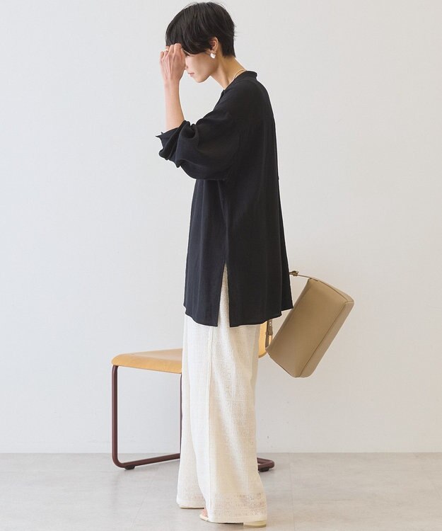 AMERICAN HOLIC 楊柳バンドカラーシャツ Black