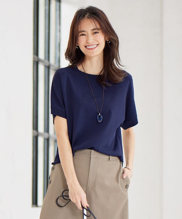 J.PRESS LADIES 【洗える】 レーヨンエリートストレッチ ドルマン ニット Tシャツ ネイビー系