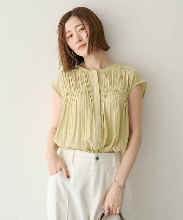 YECCA VECCA <<接触冷感>>フレンチスリーブギャザーブラウス Yellow