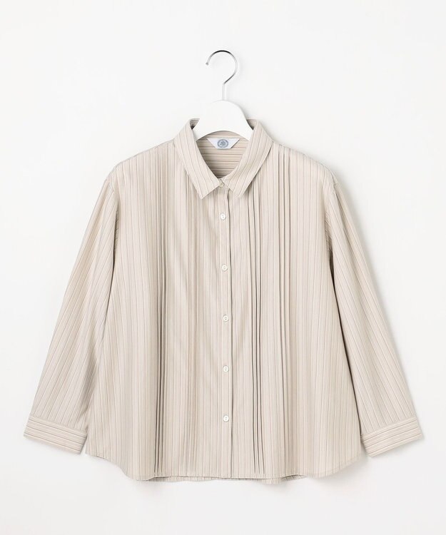 J.PRESS LADIES ストライプジャージー シャツライク カットソー グレージュストライプ系