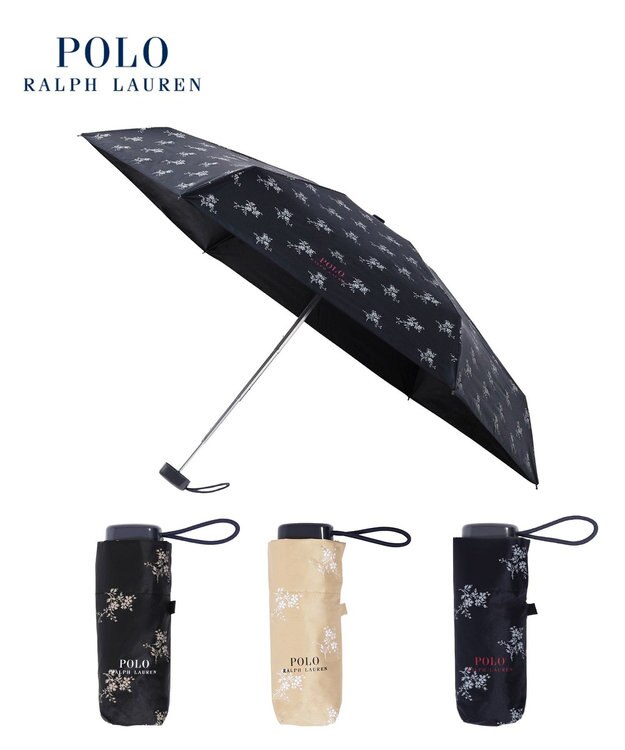 MOONBAT 【WEB限定/UV遮蔽率100％/晴雨兼用】POLO RALPH LAUREN （ポロ ラルフローレン）晴雨兼用日傘 折りたたみ傘 コンパクト 花柄 ネイビーブルー