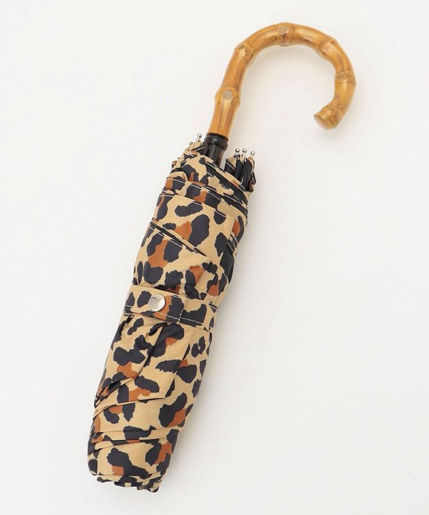 ANY 【晴雨兼用/UVケア】バンブーハンドル折りたたみ傘 レオパード