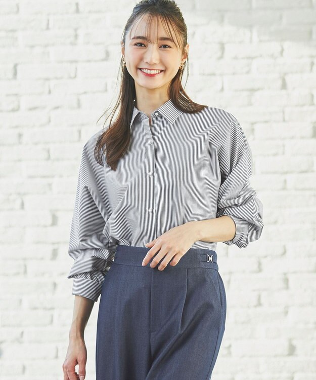 ANY SIS L 【UVケア】イージーケアドルマン シャツ ブルーストライプ