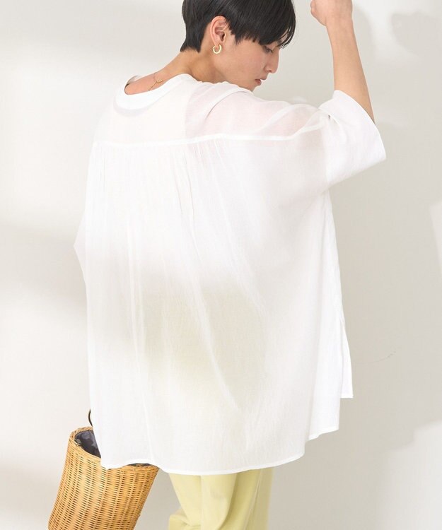 AMERICAN HOLIC 【接触冷感】Ｖネックシアー半袖ＢＩＧシャツ Off White