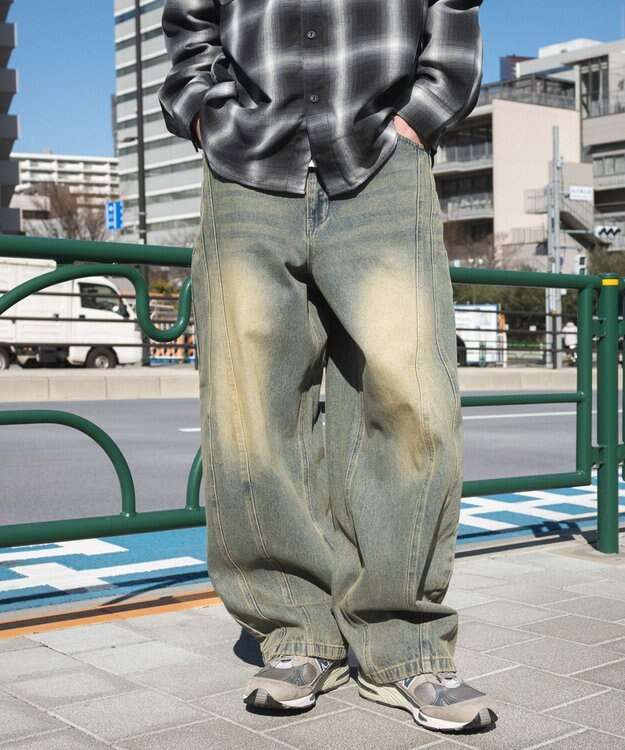 WEGO 【SMLサイズ展開】イージー3Dバレルレッグデニムパンツ デニム淡加工色