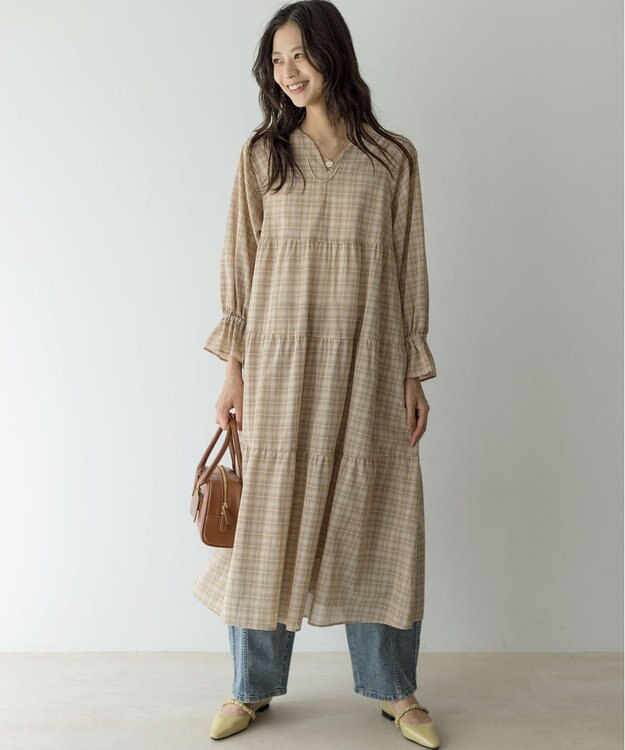 組曲 ライトトロピカル ワンピース ベージュ系3