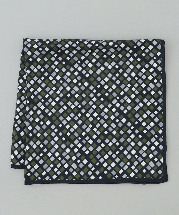 GOTAIRIKU 日本製【シルク100％】オリジナル柄チーフ_幾何学柄 グリーン系8