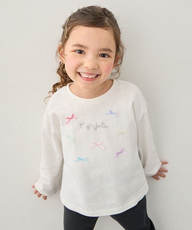 ANY KIDS 【綿100%】リボンアソート 長袖Tシャツ オフホワイト