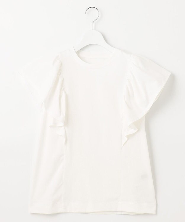 UNFILO L 【吸水速乾/マシンウォッシャブル】フリルスリーブ Tシャツ ホワイト系