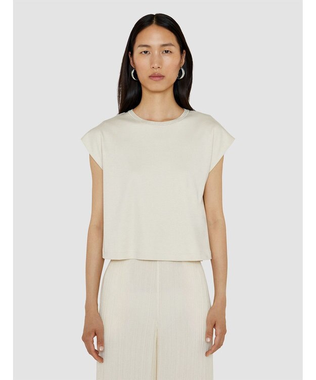 JOSEPH 【洗える】ポプリンジャージー　キャップスリーブティーシャツ Seashell