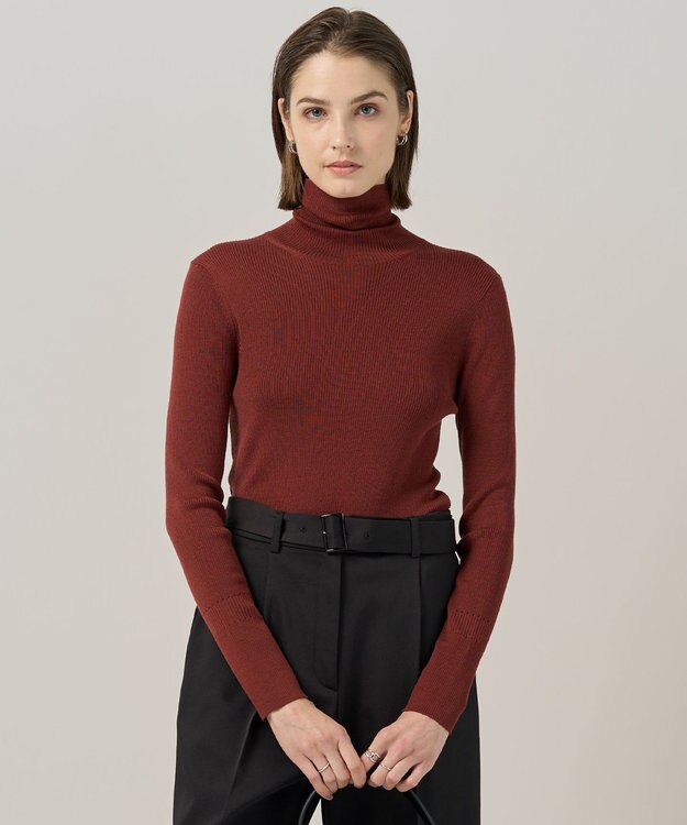 ICB L 【新色追加】エクストラファインメリノリブ タートルネックプルオーバー ブラウン系