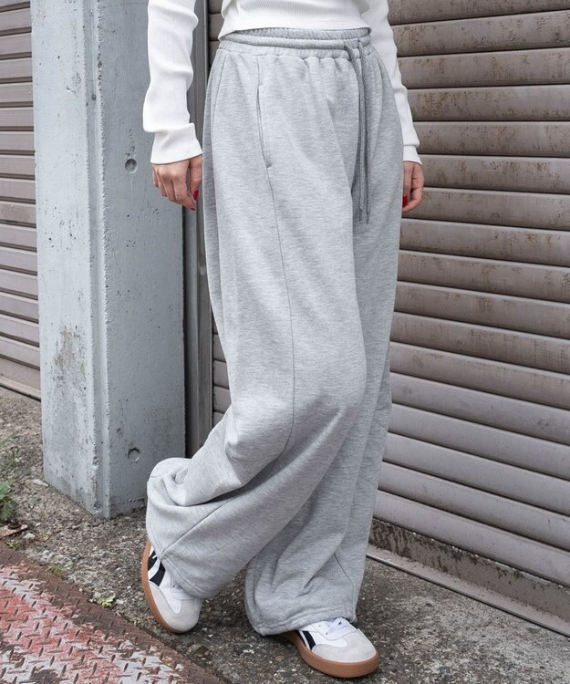 WEGO 【ウエストゴム】カーブデザインスウェットパンツ 杢グレー