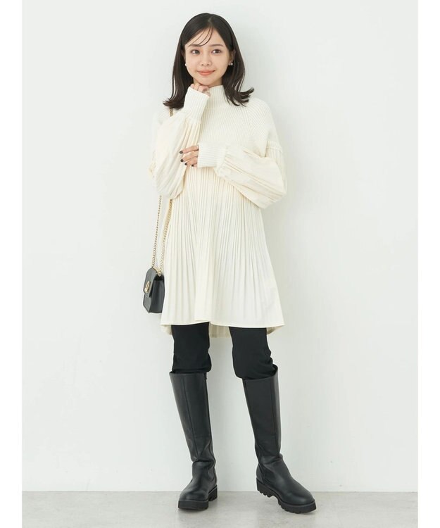 earth music&ecology プリーツフレアニットチュニック Ivory