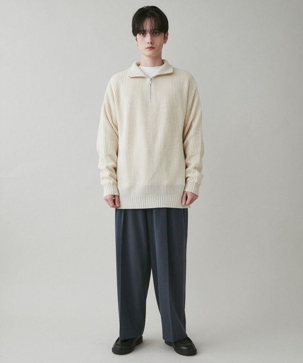 WEGO 起毛TR ワイドストレートスラックス ブルーその他