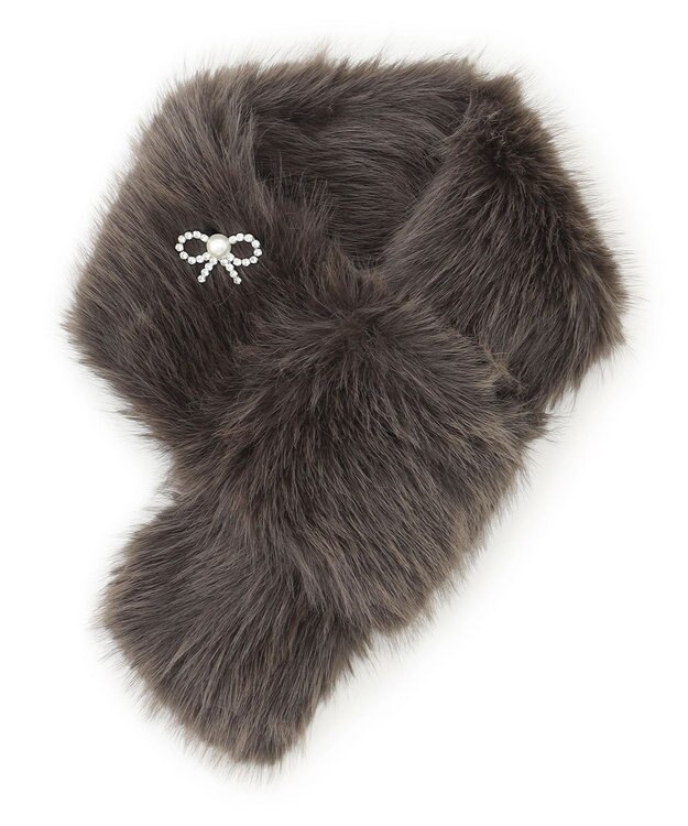 TOCCA 【百田夏菜子さん着用】【ブローチ取り外し可】BIJOUX RIBBON FURTIPPET ティペット ライトグレー系