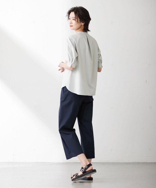 J.PRESS LADIES L 【吸水速乾】プレーティングジャージー バンドカラー カットソー ライトグリーン系