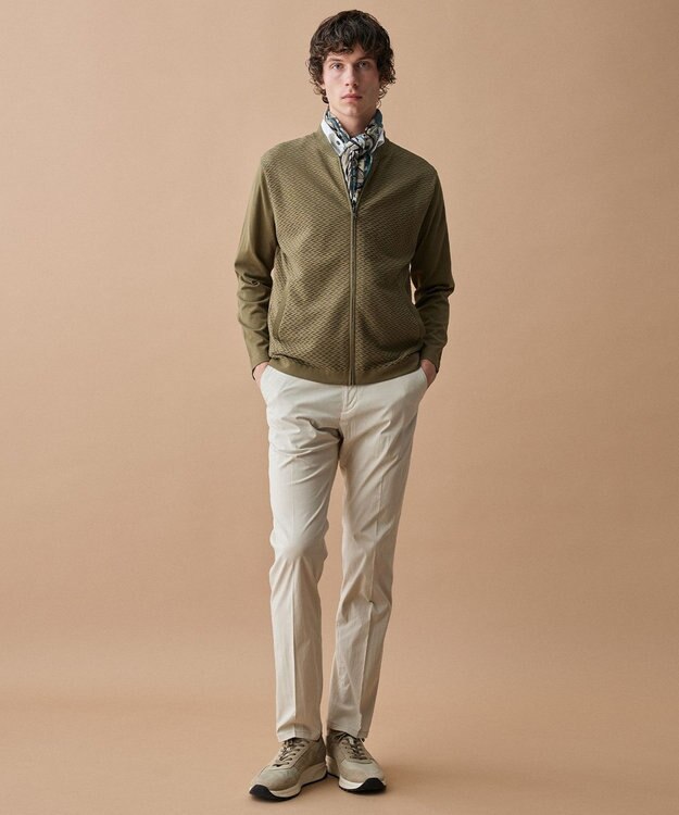 JOSEPH ABBOUD 【サステイナブル・オーガニックコットン使用】オーガニッククールニットジップ カーディガン カーキ系