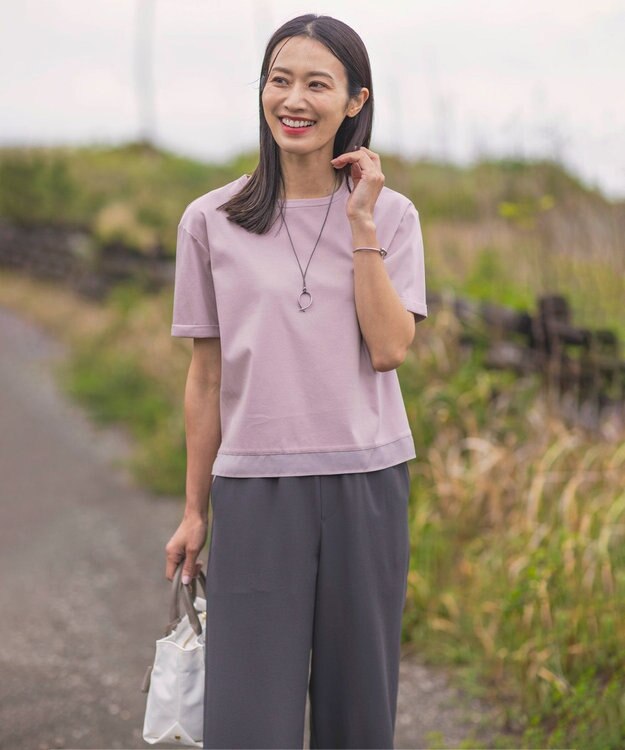 J.PRESS LADIES L 【接触冷感】コットンスムース カフス袖 カットソー ピンク系