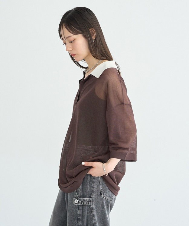 earth music&ecology シアーポロプルオーバー Brown