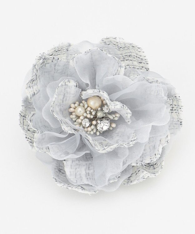 J.PRESS LADIES ツイード コサージュ ライトグレー系